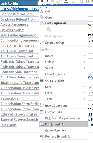 screenshot of Excel right-click with Edit Hyperlink selected